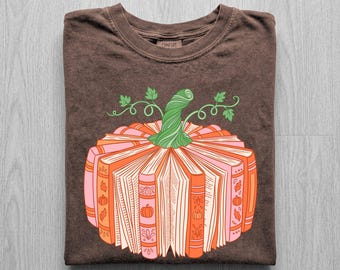 Book Pumpkin Shirt, Bookish Fall Reader Tee, Cute Pumpkin Books Shirt, Fall Bookworm Reading Gift Shirt, Librarian Autumn Book Lover Tee