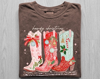 Howdy Christmas Shirt, Cowgirl Boots Disco Ball Tee, Western Holiday Watercolor Shirt, Comfort Colors Cowgirl Xmas Tee, Rodeo Sweatshirt
