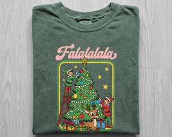 Fa La La La La Shirt, Retro Elves Decorating Tree Tee, Vintage Reindeer Elf Shirt, Comfort Colors Xmas Tee, Deck The Halls Sweatshirt
