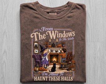 Windows To The Walls Haunt These Halls Shirt, Halloween Ghost Garland Tee, Vintage Witch Kids Fireplace Shirt, Comfort Colors Spooky Tee