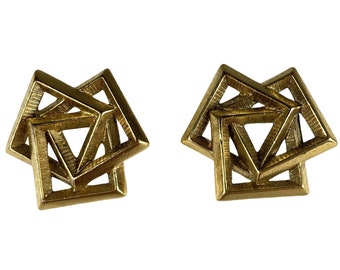 vintage square link gold earrings