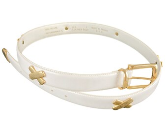 1980s white leather and gold belt