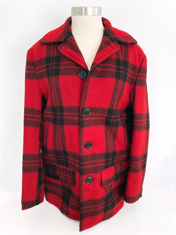 1950s mens wool hunting jacket / plaid red