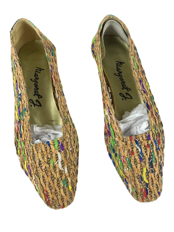 1980s womens multicolored cork weaved shoes / size