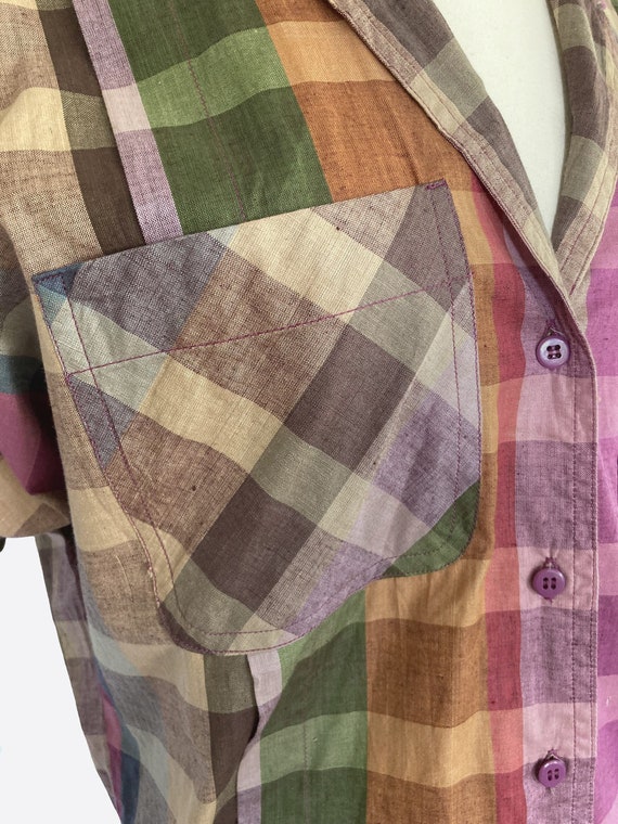 1980s pastel plaid button-down top - image 2