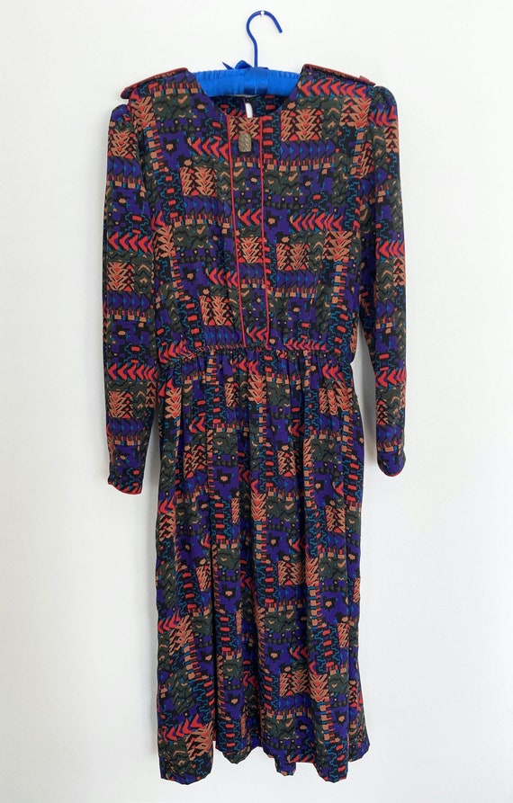 1980s all over print / gold button dress / made in