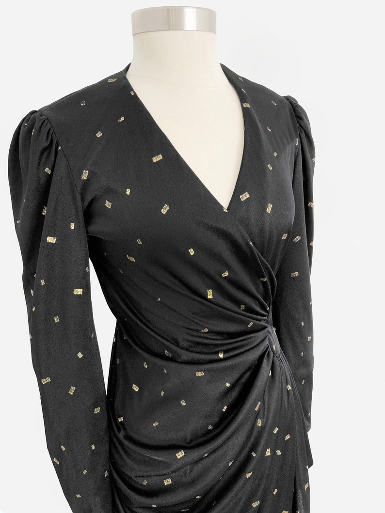 1980s black and gold wrap around dress image 1