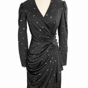 1980s black and gold wrap around dress image 2