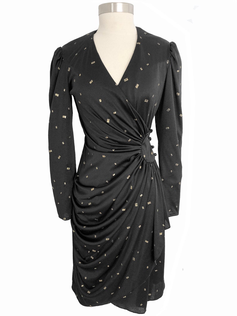 1980s black and gold wrap around dress image 2
