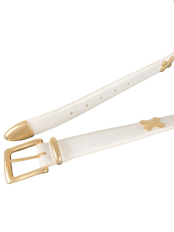 1980s white leather and gold belt - image 3