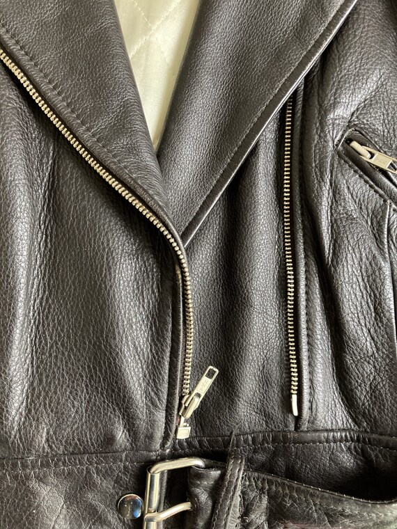 1990s womens leather motorcycle jacket / fleece c… - image 2