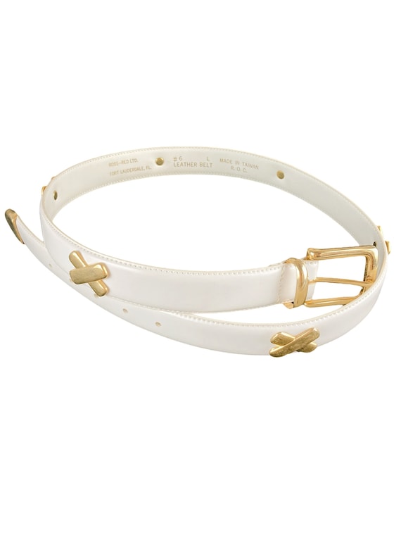 1980s white leather and gold belt - image 1