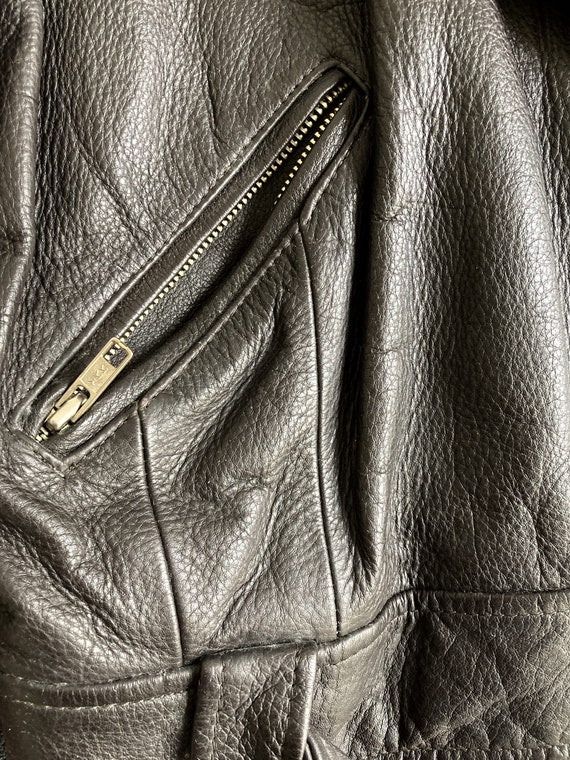 1990s womens leather motorcycle jacket / fleece collar - Gem