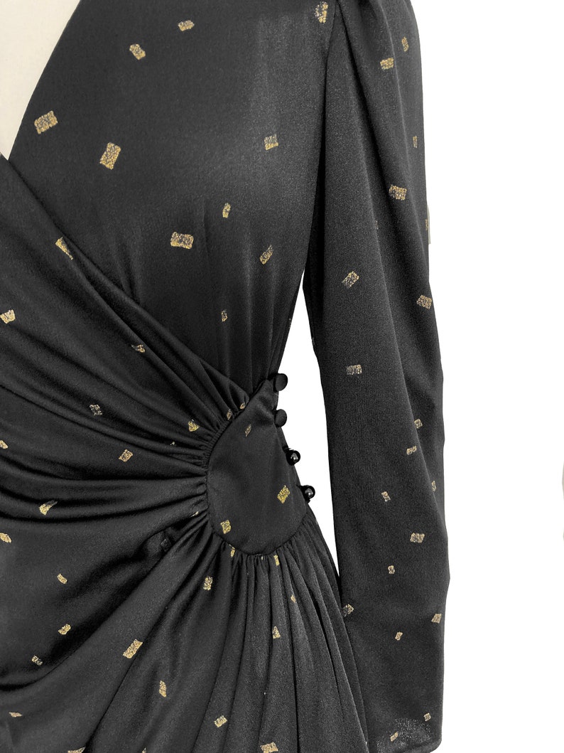 1980s black and gold wrap around dress image 3