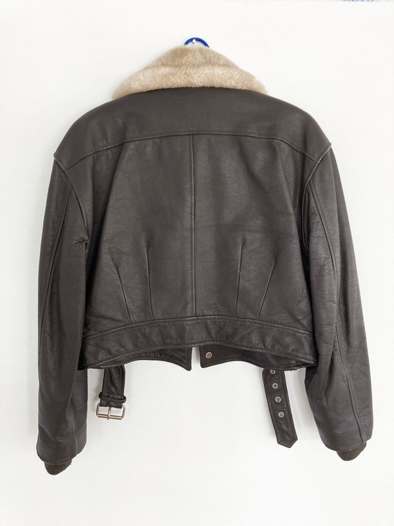 1990s womens leather motorcycle jacket / fleece c… - image 5
