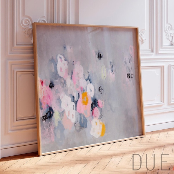 Pink and Grey Abstract Wall Art - Soft tones, Large Modern Giclee Print