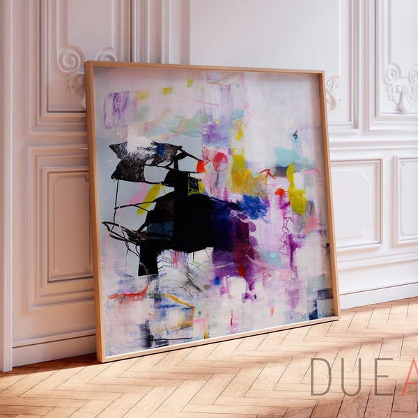 Expressieve kleurrijke abstracte muurkunst, opvallend modern canvasschilderij