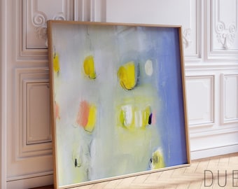 Pastel Blue Pink Abstract Art Print, Large Modern Wall Art, Soft Color Abstract Painting