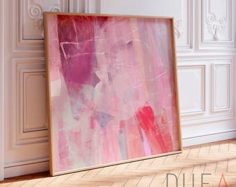 Rosa Lila Großer abstrakter Art Print, großes pinkfarbenes Wandbild, Fuchsie Abstrakte Malerei, modernes Leinwanddekor