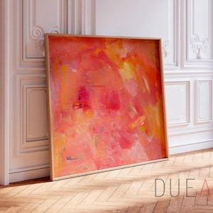 Grote oranje en roze abstracte kunstprint, kleurrijk gicleecanvas
