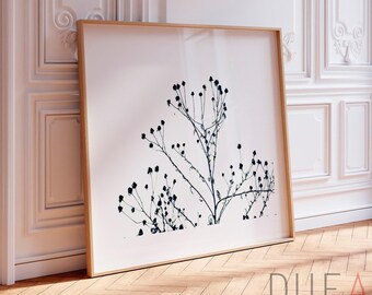 Botanische Wandkunst in Schwarz-Weiß, großer Wildblumendruck auf Leinwand, minimalistisches Naturkunstwerk