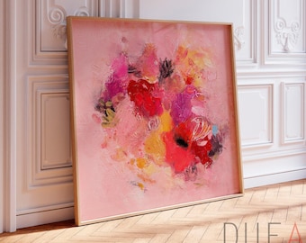 Quadro astratto floreale rosa, grande tela da parete, stampa moderna e romantica per il soggiorno.