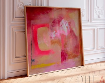 Jasnoróżowy abstrakcyjny wydruk artystyczny, płótno w kolorze koralowego beżu, nowoczesny giclée