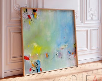 blue green abstract wall art pastel canvas print modern painting