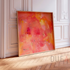 Orange and pink abstract painting bright fucsia, large abstract wall art  colorful Print, soft Coral pink painting, pastel pink canvas print