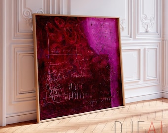 Impresión de pintura abstracta roja, arte giclée texturizado, obra de arte moderna