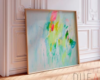 pastel green abstract wall art large canvas print soft contemporary painting
