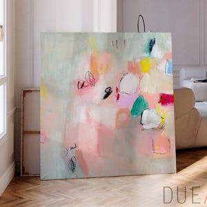 Abstract Painting, pink white contemporary Pastel and colorful extra large wall art