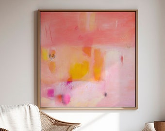 abstract painting colorful Print, pastel pink canvas print, Coral pink painting print, extra large abstract wall art print, large art print