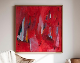 Red Abstract Wall Art Print, Large Canvas Painting, Modern Giclee Art