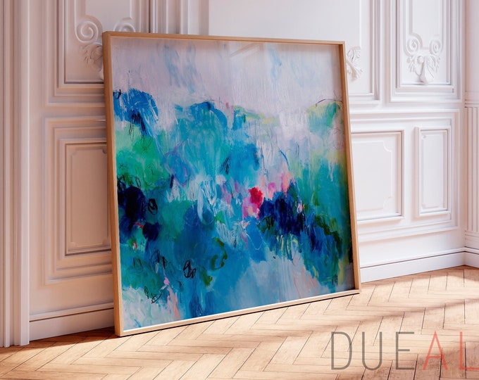 Large abstract painting colorful Canvas, Large Abstract Print Blue painting. Canvas painting, large art print gift for the home