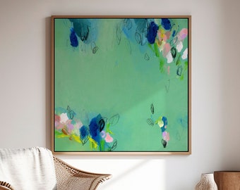 Green colorful eclectic modern contemporary abstract wall art print, Green and blue abstract painting, Statement living roon wall art