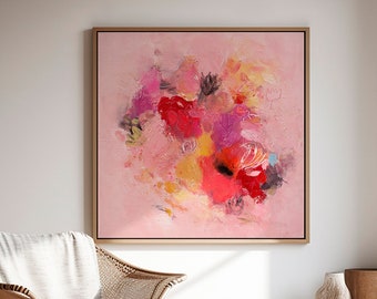 Abstract art print light pink magenta , Extra large wall art print, Minimalist abstract floral Canvas decor for living room