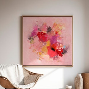 Abstract art print light pink magenta , Extra large wall art print, Minimalist abstract floral Canvas decor for living room