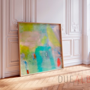 Yellow teal wall art painting print, Extra large abstract print, Vibrant yellow wall decor, Extra large abstract painting