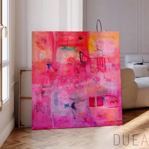 Stampa artistica astratta rosa cipria: moderna decorazione da parete in tela giclée