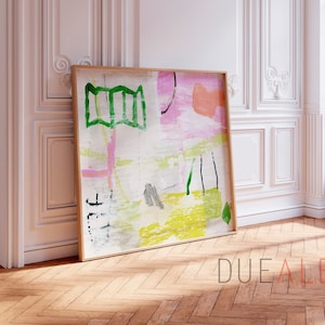 Pastel Pink abstract painting print, Extra large Modern abstract artwork, Eclectic pink  wall decor, Cheerful pastel painting for bedroom