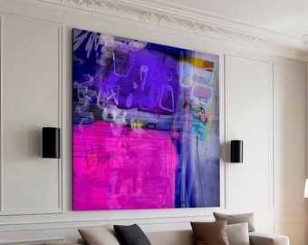 Impression de peinture abstraite vibrante, art mural abstrait, art mural violet et magenta lumineux