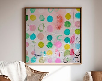 pink and multicolor abstract painting print for modern house decor, Large abstract painting, Abstract wall art