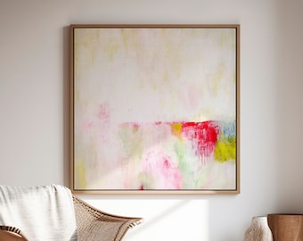 Abstract aesthetic wall art,  Pale pink wall art, Minimalist Light pink painting, Extra large Modern abstract artwork, bedroom wall decor