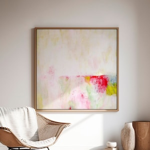 Arte murale estetica astratta, Arte murale rosa pallido, Dipinto minimalista rosa chiaro, Opere d'arte astratta moderna extra large, Decorazione murale per camera da letto