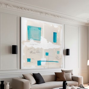 Impresión de arte de pared de colores pastel azul claro , impresión abstracta extra grande, arte de pared abstracto de formas geométricas