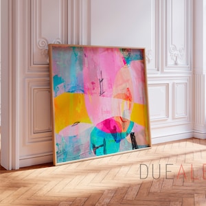 Abstract colorful painting print, Vibrant pink multicolor geometric art art, Vivid colors wall art , Extra large abstract art