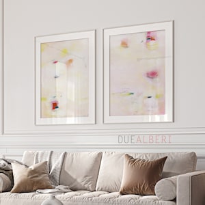 Abstract prints set 2 textured pale pink Beige orange green neutral colors art, Large modern eclectic abstract painting set image 1