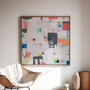 Abstract painting print, Light pink and white large minimalist abstract art, Modern textured beige pink, Trendy aesthetic large wall art