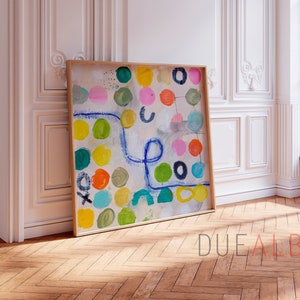 Modern Abstract print, colorful wall art with vibrant pink and orange, Large canvas print for living room decor